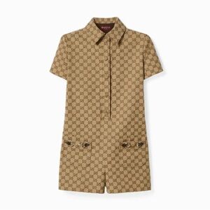 Gucci Beige Monogram Short-Sleeve Romper